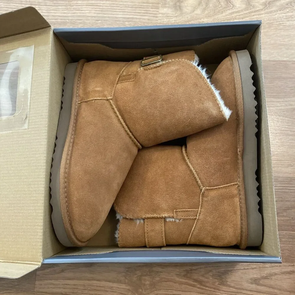 Style & Co Teenyy suede winter Booties Chestnut Faux Fur Lined Boots sz 9 New